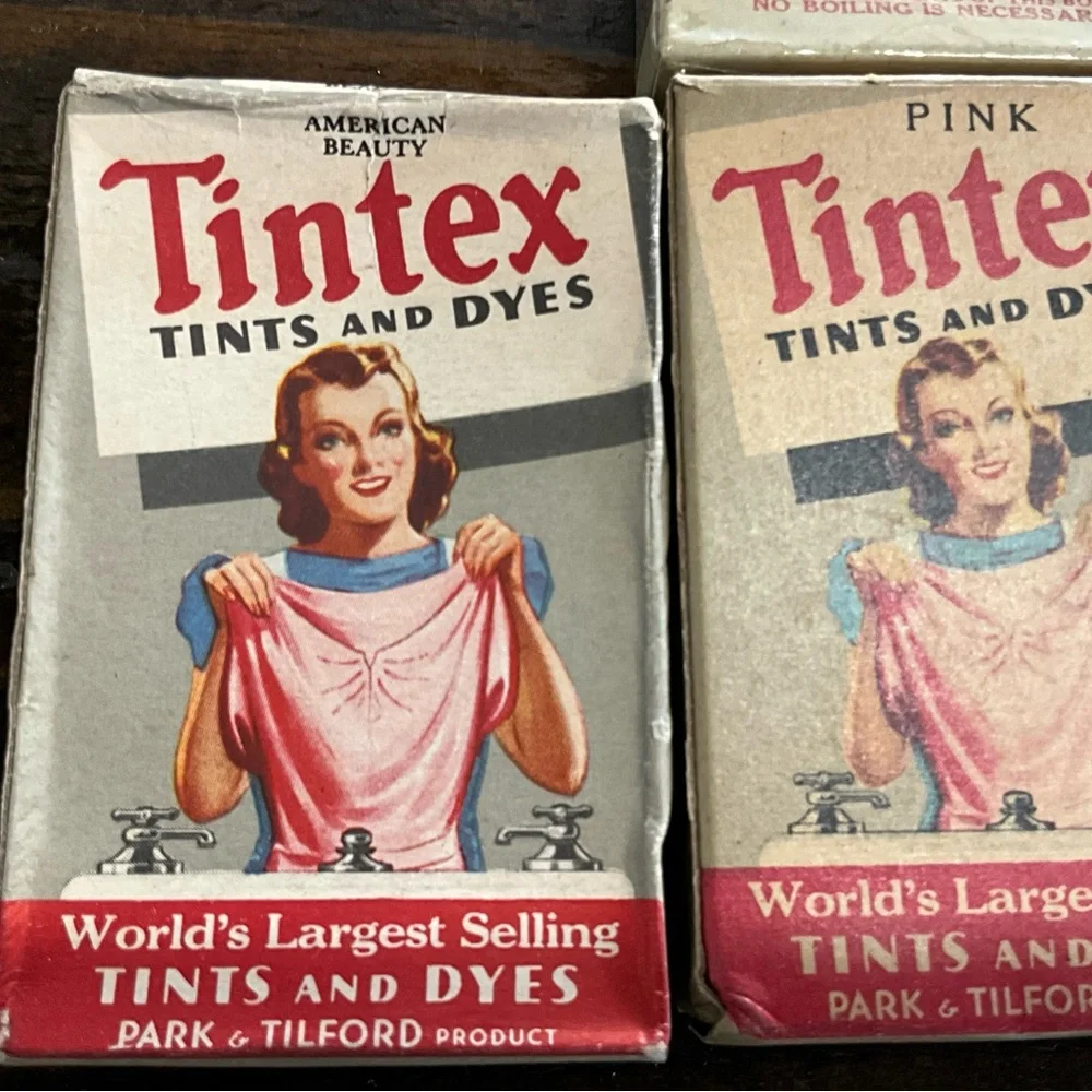 Vintage Lot of 4 Tintex Tints & Dyes Pink Maize Yellow Fuchsia MCM IOB Crafts